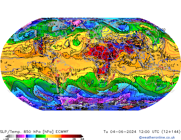 SLP/Temp. 850 hPa ECMWF mar 04.06.2024 12 UTC