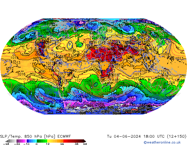 SLP/Temp. 850 hPa ECMWF mar 04.06.2024 18 UTC
