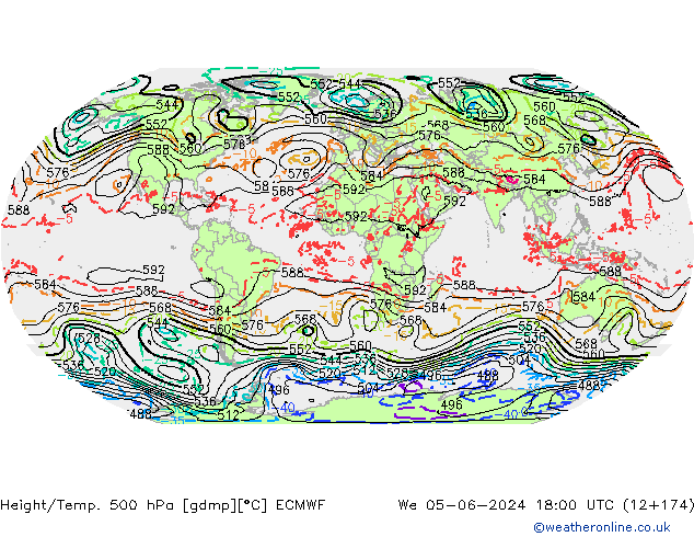 Height/Temp. 500 hPa ECMWF Qua 05.06.2024 18 UTC