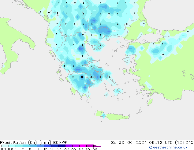 осадки (6h) ECMWF сб 08.06.2024 12 UTC