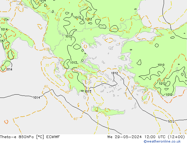 Theta-e 850hPa ECMWF Qua 29.05.2024 12 UTC