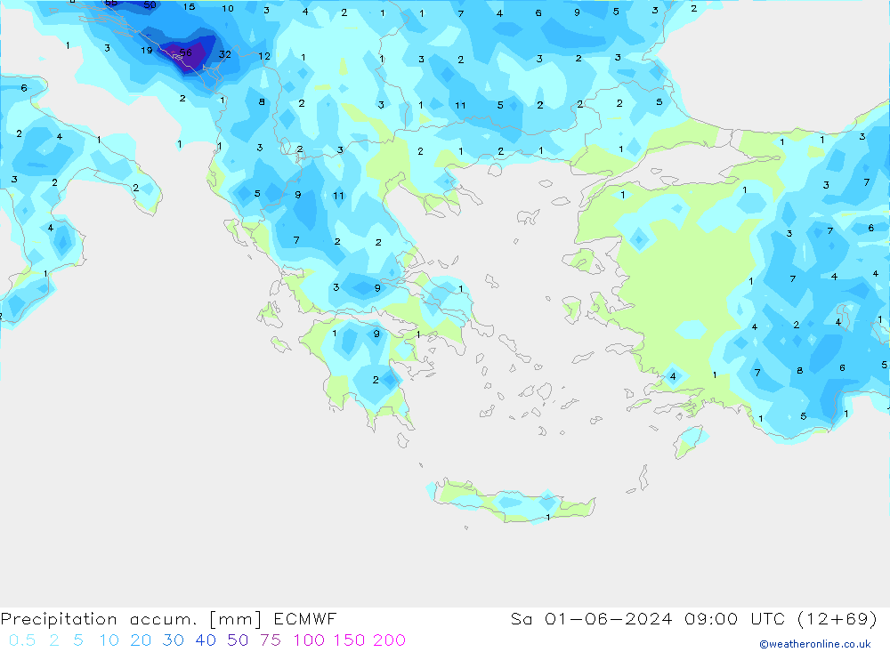 Precipitation accum. ECMWF Sa 01.06.2024 09 UTC