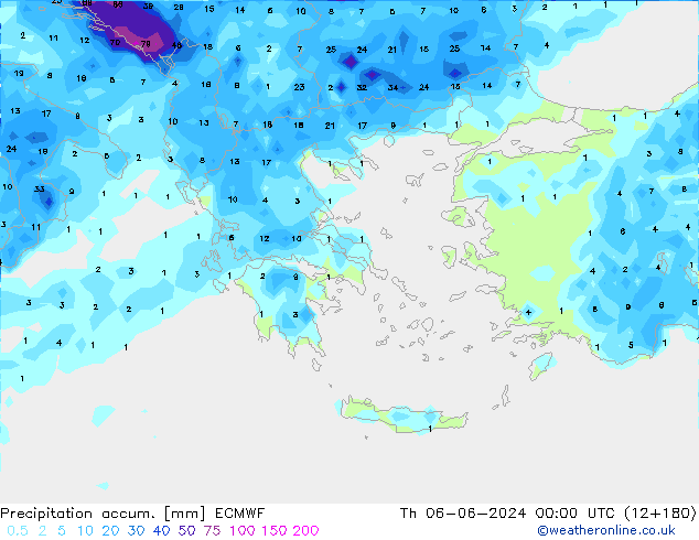Precipitation accum. ECMWF чт 06.06.2024 00 UTC