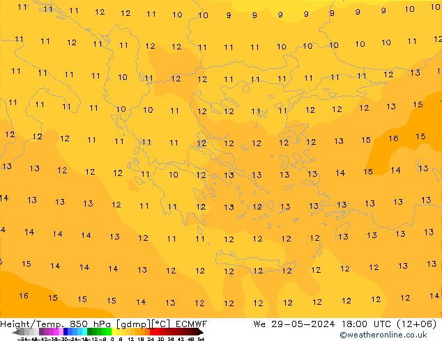 Z500/Yağmur (+YB)/Z850 ECMWF Çar 29.05.2024 18 UTC