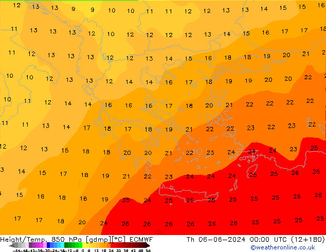 Yükseklik/Sıc. 850 hPa ECMWF Per 06.06.2024 00 UTC