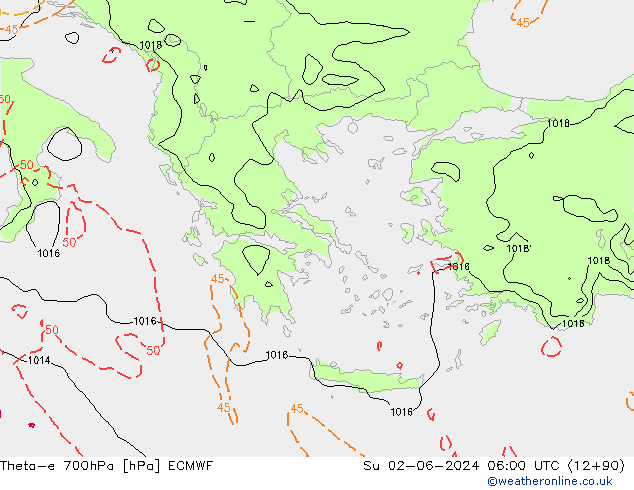 Theta-e 700hPa ECMWF dom 02.06.2024 06 UTC