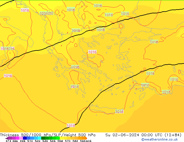 500-1000 hPa Kalınlığı ECMWF Paz 02.06.2024 00 UTC