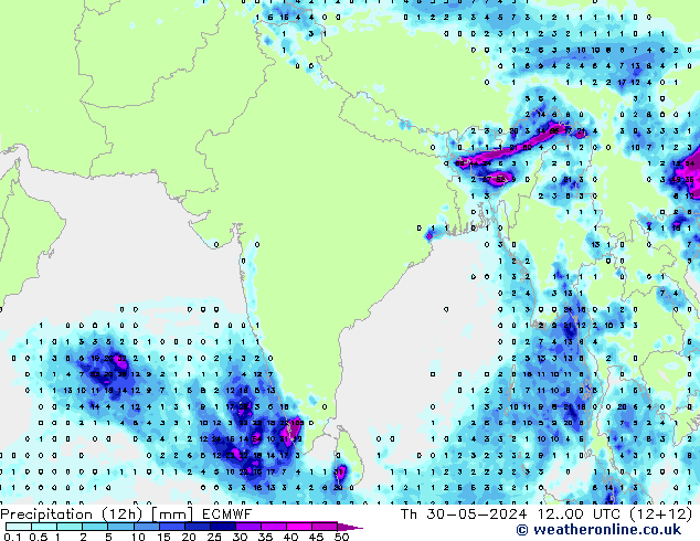 Precipitazione (12h) ECMWF gio 30.05.2024 00 UTC