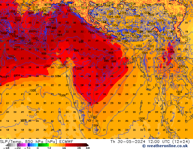 SLP/Temp. 850 hPa ECMWF jeu 30.05.2024 12 UTC