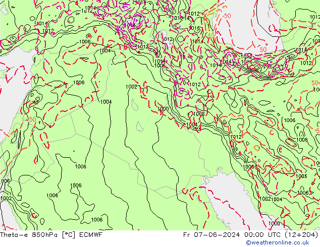 Theta-e 850hPa ECMWF Pá 07.06.2024 00 UTC