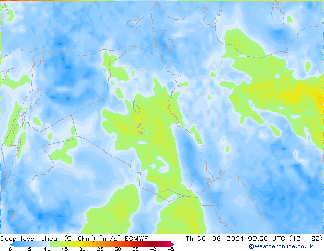 Deep layer shear (0-6km) ECMWF чт 06.06.2024 00 UTC