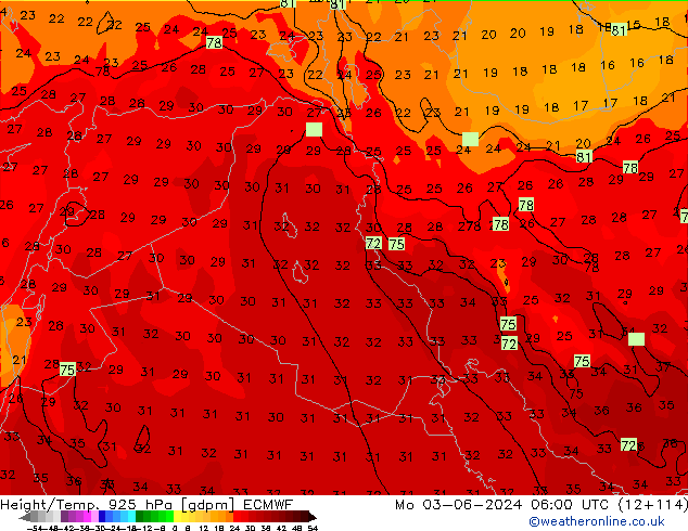 Height/Temp. 925 hPa ECMWF Mo 03.06.2024 06 UTC