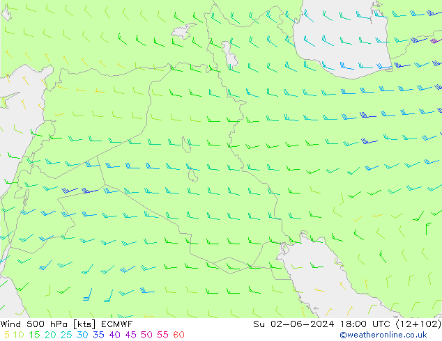 Wind 500 hPa ECMWF Su 02.06.2024 18 UTC