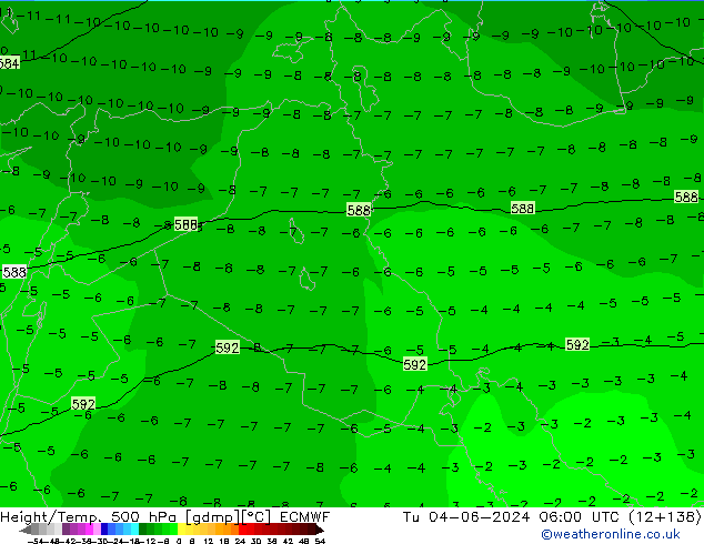 Z500/Rain (+SLP)/Z850 ECMWF Út 04.06.2024 06 UTC