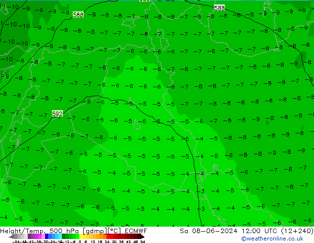 Z500/Yağmur (+YB)/Z850 ECMWF Cts 08.06.2024 12 UTC