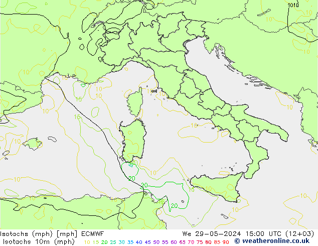 Isotachen (mph) ECMWF wo 29.05.2024 15 UTC