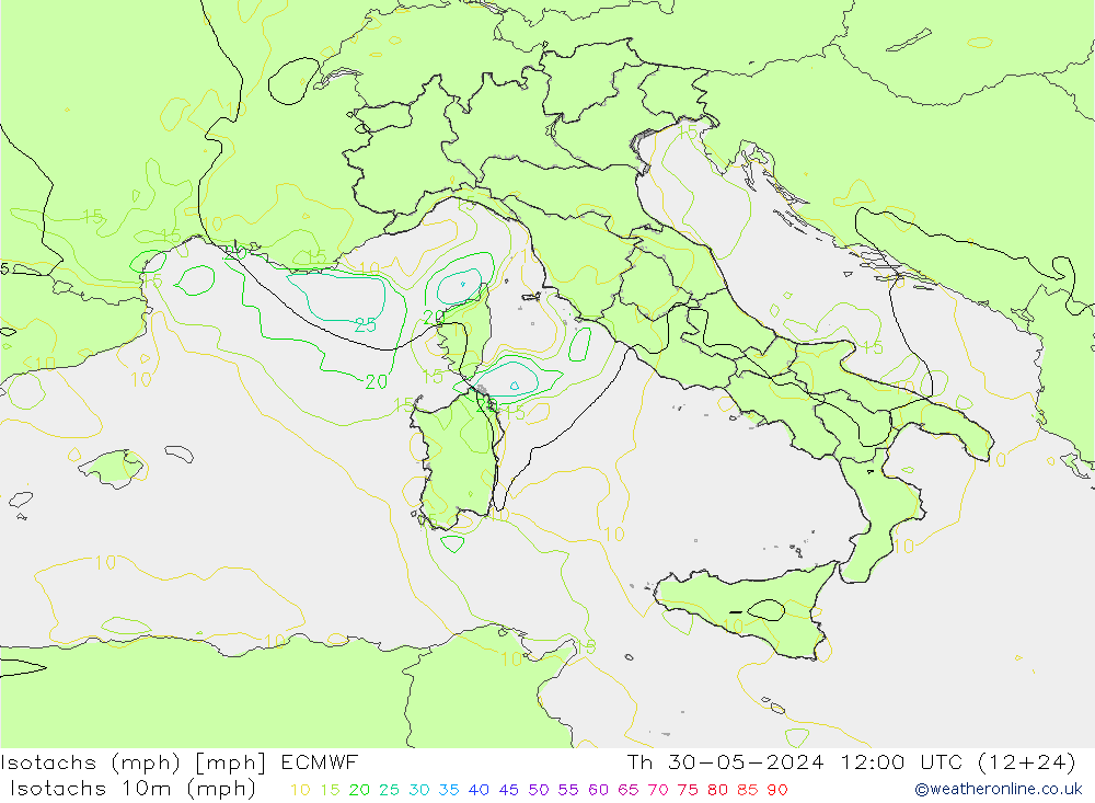 Eşrüzgar Hızları mph ECMWF Per 30.05.2024 12 UTC