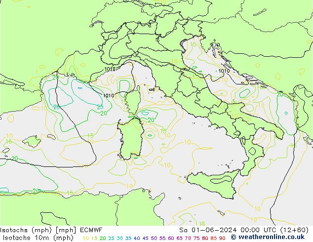 Isotachs (mph) ECMWF сб 01.06.2024 00 UTC
