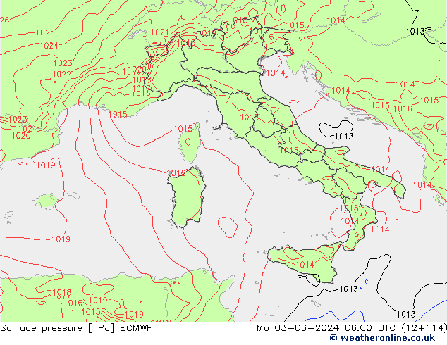 Surface pressure ECMWF Mo 03.06.2024 06 UTC