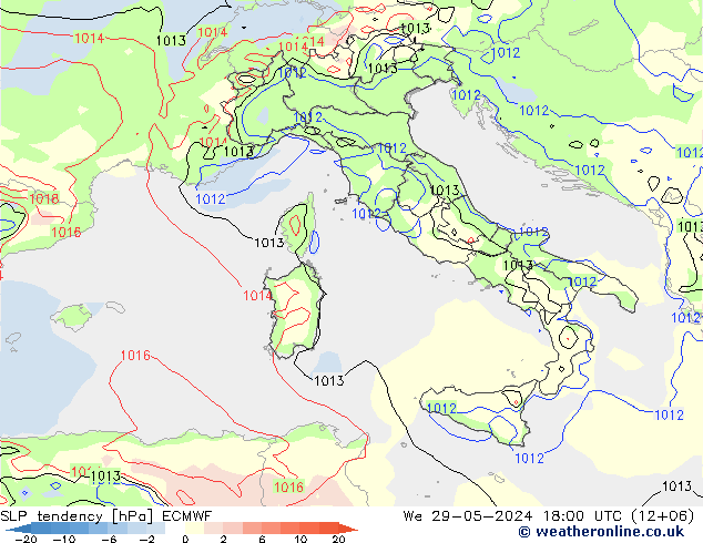 SLP tendency ECMWF St 29.05.2024 18 UTC