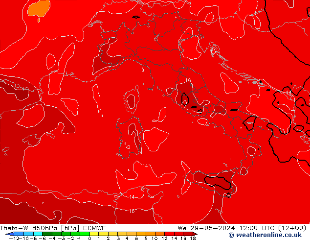 Theta-W 850hPa ECMWF Qua 29.05.2024 12 UTC