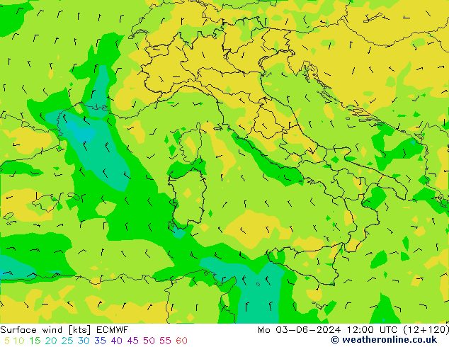 Surface wind ECMWF Mo 03.06.2024 12 UTC