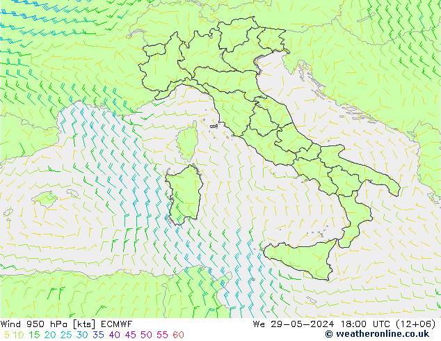 Viento 950 hPa ECMWF mié 29.05.2024 18 UTC