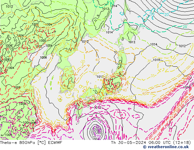 Theta-e 850гПа ECMWF чт 30.05.2024 06 UTC