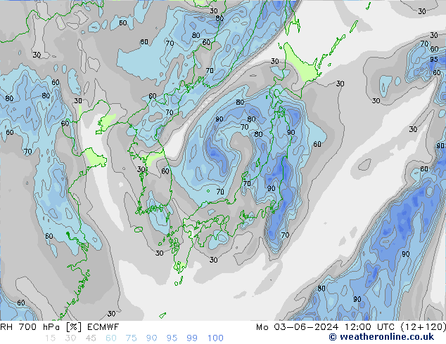 RH 700 hPa ECMWF Mo 03.06.2024 12 UTC