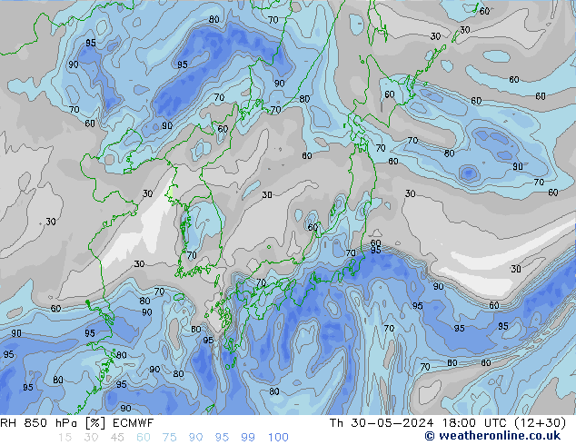 RV 850 hPa ECMWF do 30.05.2024 18 UTC