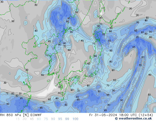 RH 850 hPa ECMWF ven 31.05.2024 18 UTC