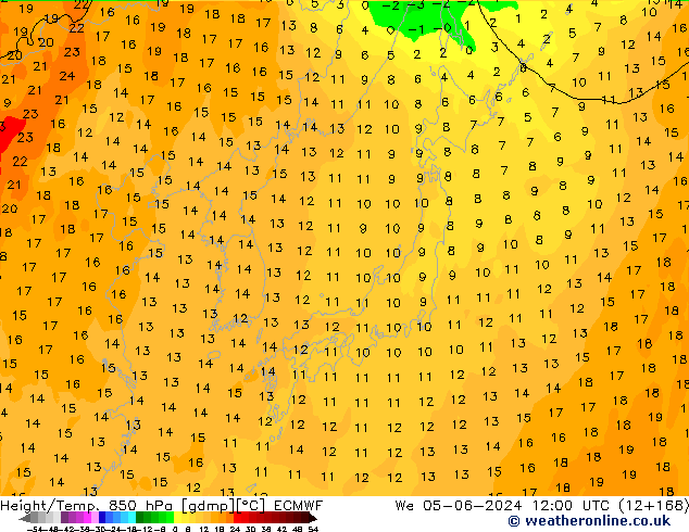 Z500/Yağmur (+YB)/Z850 ECMWF Çar 05.06.2024 12 UTC