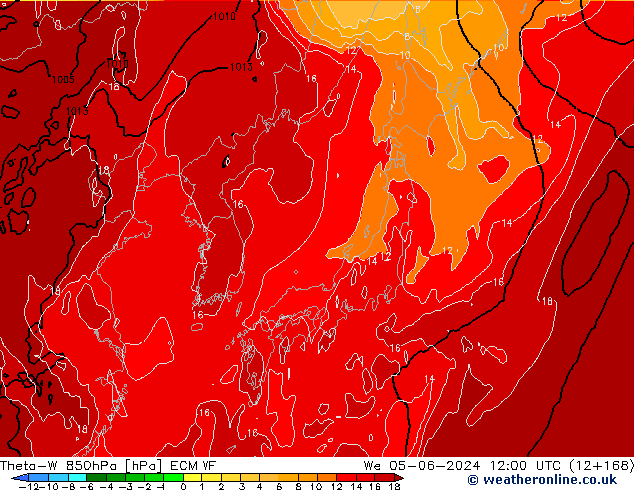 Theta-W 850hPa ECMWF śro. 05.06.2024 12 UTC