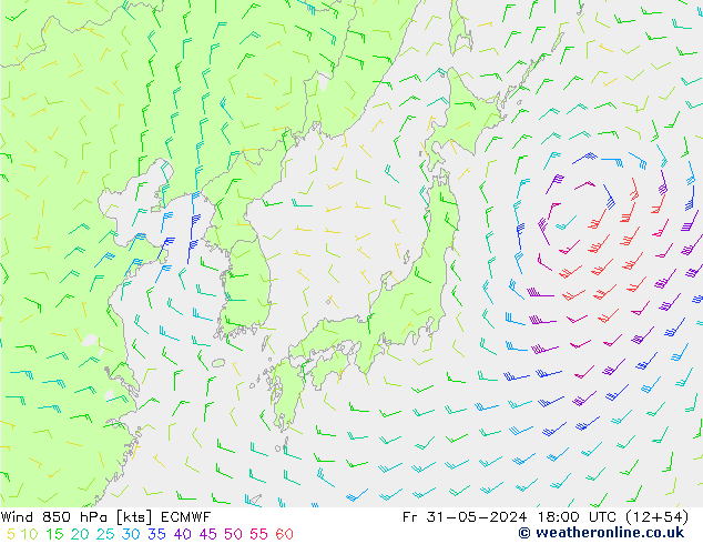 Vento 850 hPa ECMWF ven 31.05.2024 18 UTC