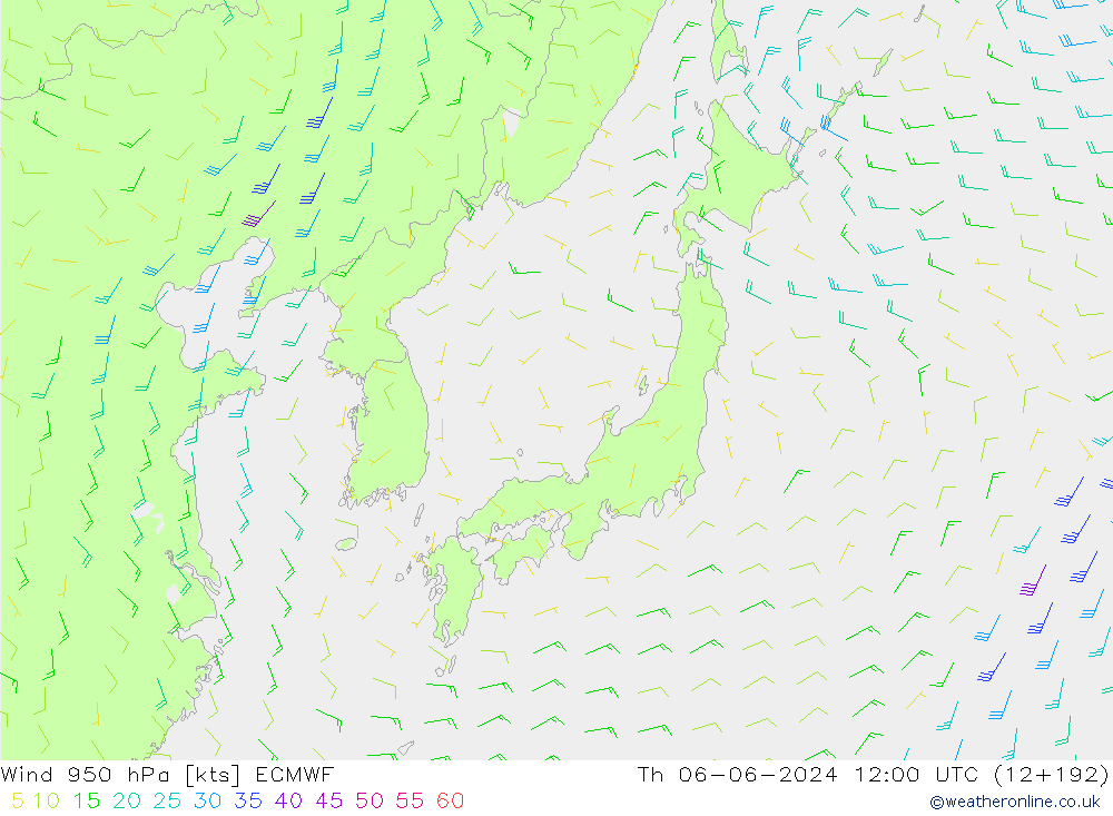 Rüzgar 950 hPa ECMWF Per 06.06.2024 12 UTC