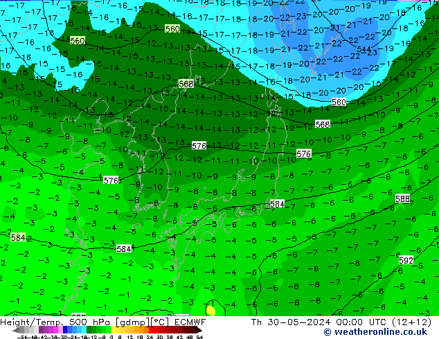 Z500/Rain (+SLP)/Z850 ECMWF Th 30.05.2024 00 UTC