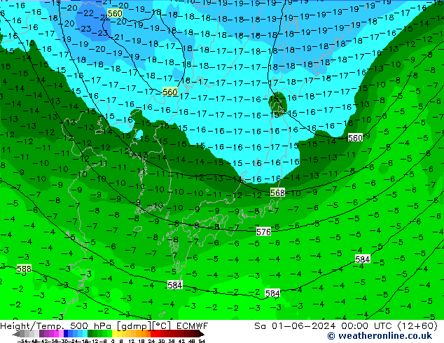 Height/Temp. 500 hPa ECMWF Sáb 01.06.2024 00 UTC