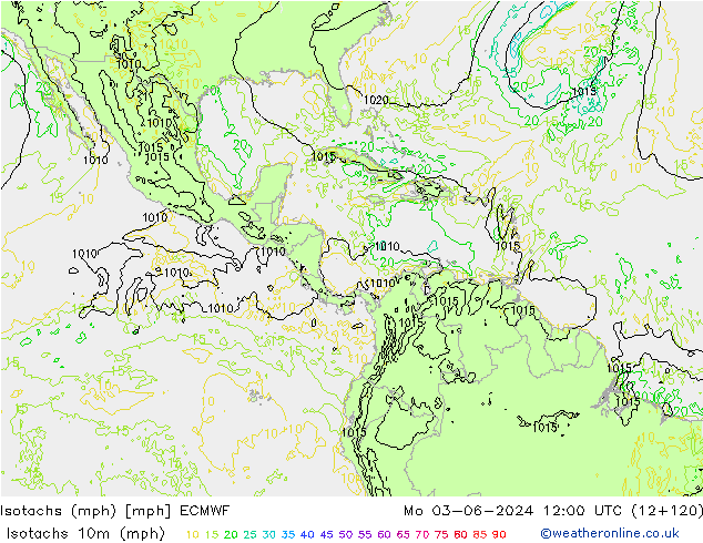 Isotachs (mph) ECMWF Mo 03.06.2024 12 UTC