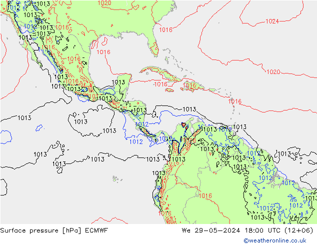 pressão do solo ECMWF Qua 29.05.2024 18 UTC