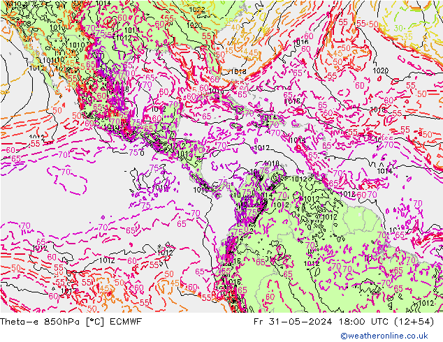 Theta-e 850hPa ECMWF vr 31.05.2024 18 UTC