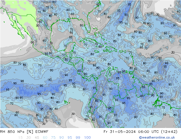 RH 850 hPa ECMWF ven 31.05.2024 06 UTC