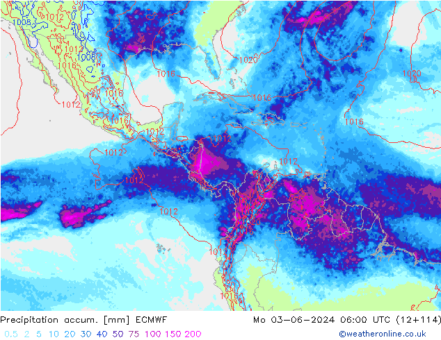Precipitation accum. ECMWF lun 03.06.2024 06 UTC
