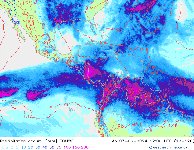 Precipitation accum. ECMWF Mo 03.06.2024 12 UTC