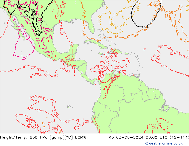 Height/Temp. 850 hPa ECMWF pon. 03.06.2024 06 UTC