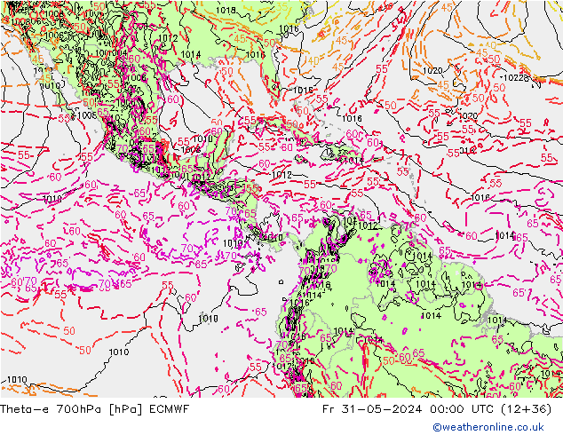 Theta-e 700hPa ECMWF vr 31.05.2024 00 UTC