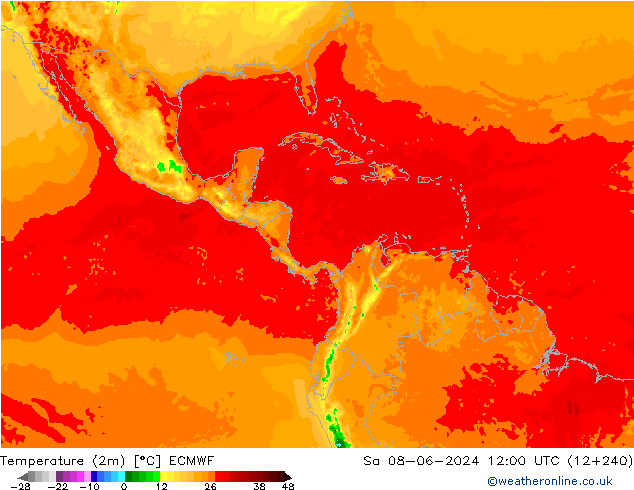 Temperatura (2m) ECMWF sáb 08.06.2024 12 UTC