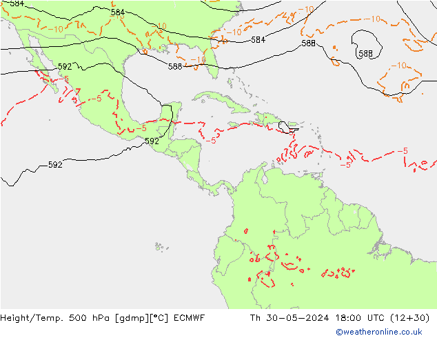 Z500/Rain (+SLP)/Z850 ECMWF Th 30.05.2024 18 UTC