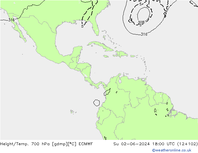 Yükseklik/Sıc. 700 hPa ECMWF Paz 02.06.2024 18 UTC