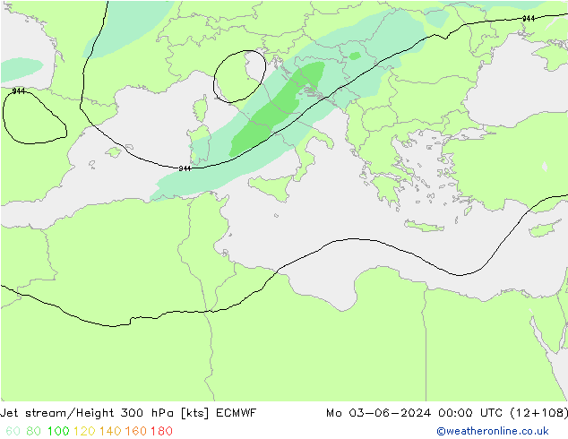 Jet stream/Height 300 hPa ECMWF Mo 03.06.2024 00 UTC