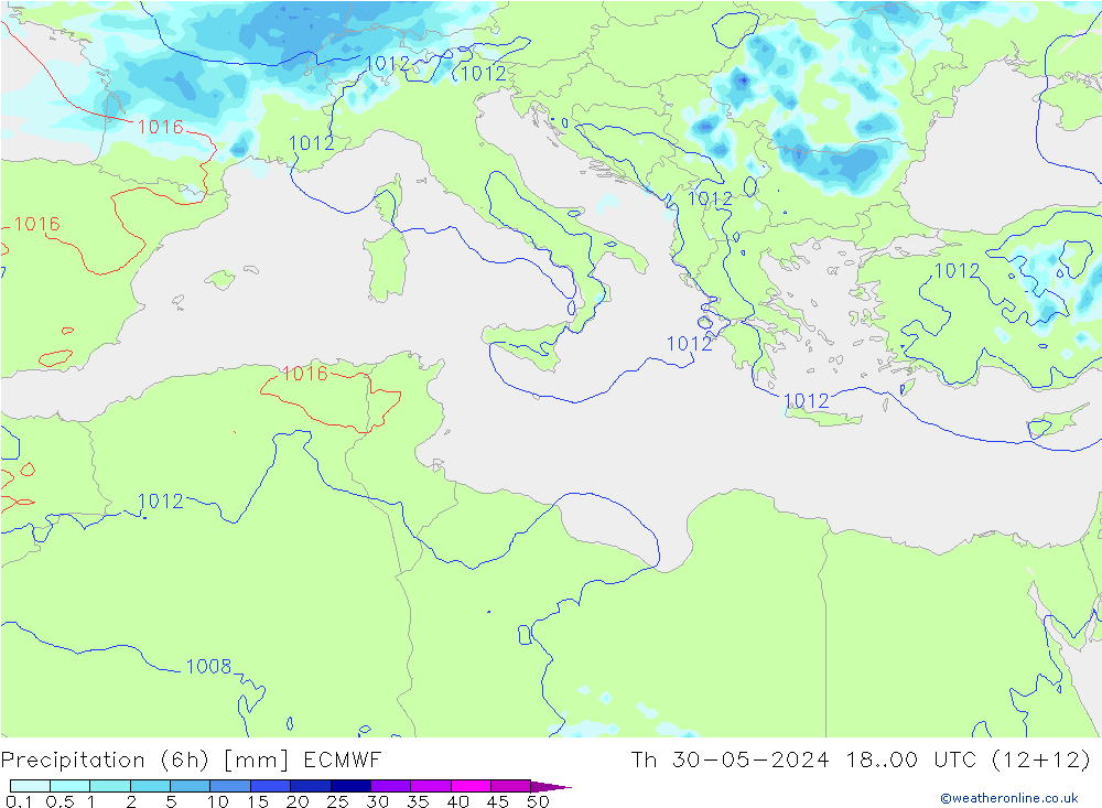 Z500/Rain (+SLP)/Z850 ECMWF Čt 30.05.2024 00 UTC